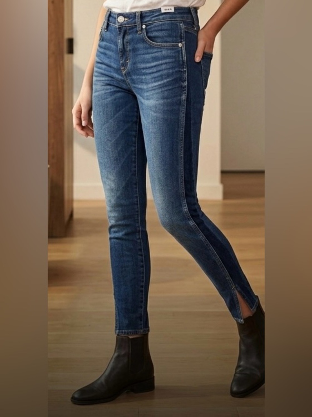 Revolve AMO Twist Skinny Jeans True Blue Side Seam Size 25
